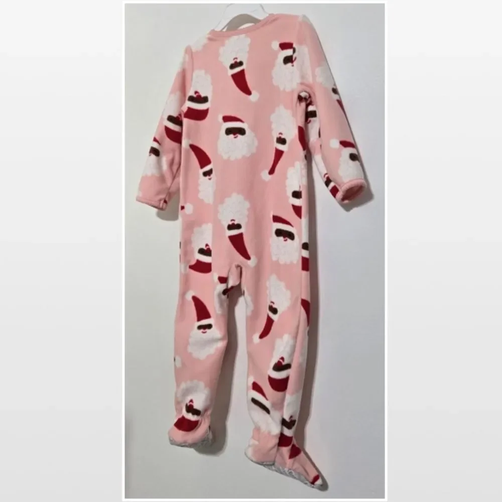 Carters Kid Pink Santa Christmas Fleece Pajamas Sleeper 3T
